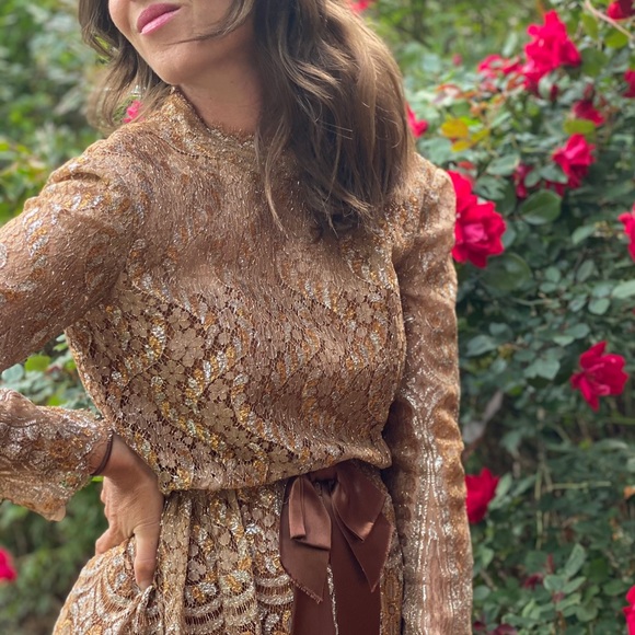 Vintage Gold Lace Pant Suit - Picture 6 of 10